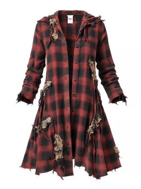 Bodil Boho Designer Layered red plaid handmade draped fabric coat!